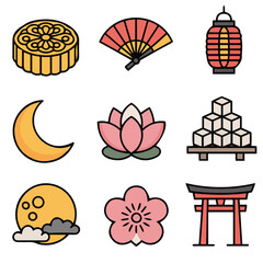East Asian Cultural and Festival Flat Icons Collection