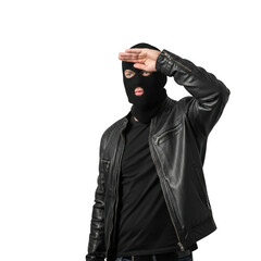Balaclava Gangster or Burglar Looking Away on Transparent Background