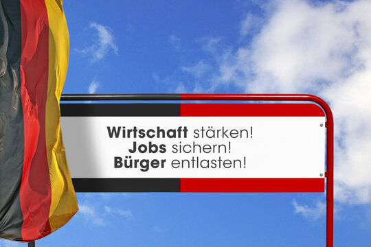 Ziel der Schwarz-Rote Koalition in Berlin; Wirtschaft st&auml;rken, Jobs sichern, B&uuml;rger entlasten, (Symbolbild)