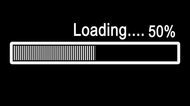 Retro loading bar animation isolated from 0 to 100 on a black background
