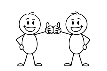 Two stick figures give each other a high five with thumbs up.