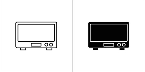 Two icons representing a monitor or display screen, one outlined and one filled
