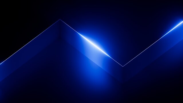 abstract neon background. Folded 3d ribbon glowing in the dark with blue light, aesthetic minimalist wallpaper