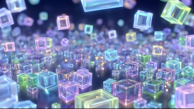 Colorful translucent cubes floating in abstract digital space  