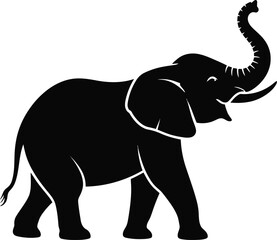Fototapeta premium Black silhouette of an elephant with trunk raised
