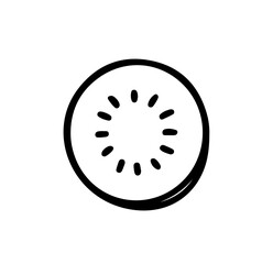 Kiwi Slice Line Vector Icon. Kiwi fruit slice icon in clean line vector style. Perfect for juice packaging, fresh produce branding, and wellness content. Transparent background.