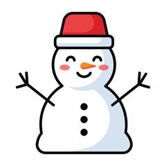 Cute Cartoon Snowman Icon with Santa Hat