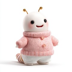 Whimsical 3D cartoon character with pink knitted sweater and striped tail