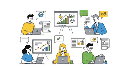 Analyzing Data Business People with Laptops Reviewing Growth Charts