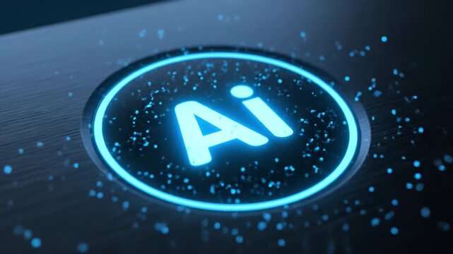 Modern Digital Technology Glowing Blue Particles and Artificial Intelligence Logo Design for Futuristic Biometric Identification and Security Innovation