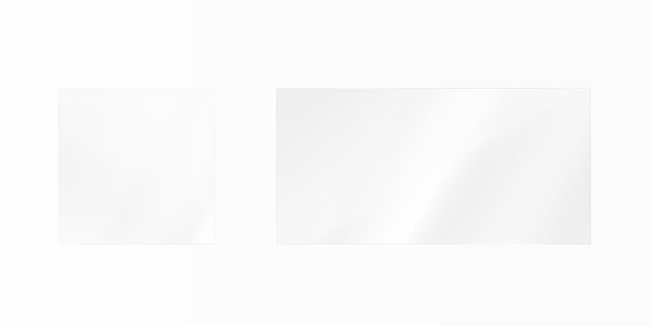 Glass effect, set of mirrors on transparent background, transparent glass showcase, mirror, window. Realistic glossy plate with glare, vector png.	