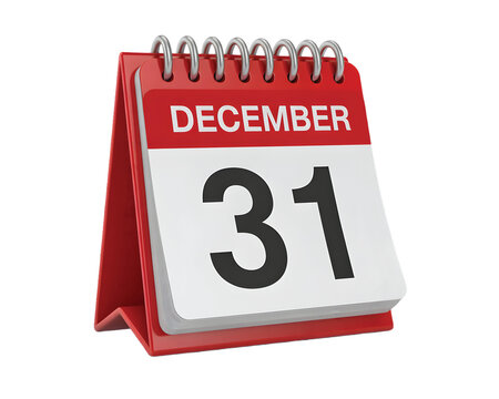Red desk calendar showing december 31st the last day of the year against a TRANSPARENT background