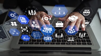 Fototapeta premium Digital recruitment and online hiring, virtual headhunting, smart recruitment platforms, talent acquisition solutions, and digital HR tools for modern workforce management. Funnel