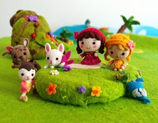 Felt characters whimsical forest scene