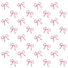 Pink Ribbon Pattern on White Background | Cute Seamless Bow Design
