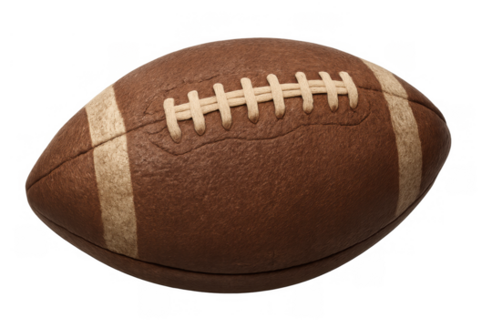 American football brown leather ball for team sports game isolated with transparent background