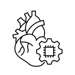 Vector icon of Mechanical Heart. A heart combined with mechanical gears, representing the convergence of engineering and medicine in heart surgery.