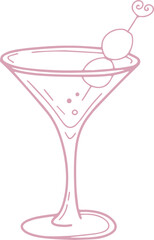 Hand-drawn wine glass with dreamy cocktail and feminine flair.