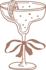 Delicate margarita glass with whimsical bow and festive sparkle.