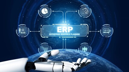 ERP platform visual showing centralized system for enterprise resource planning, improving...