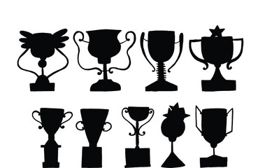 Gold trophy. Winners golden cups, awards ceremony.