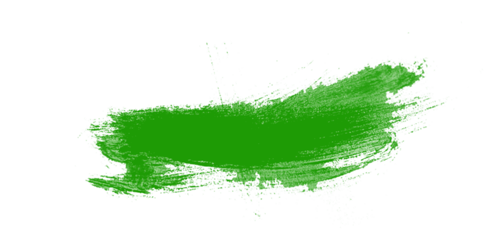Green paint brush stroke on a clean white background. Grunge smear texture for bold artistic and creative design projects. Abstract paint mark element for modern graphic layouts.