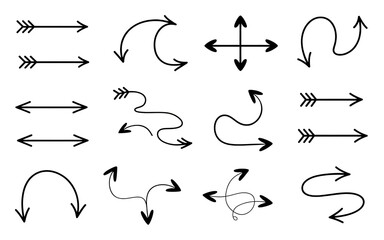 Diverse set of handdrawn arrow graphics isolated on transparent background, offering a variety of styles for navigation and indication
