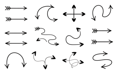 Diverse set of handdrawn arrow graphics isolated on transparent background, offering a variety of styles for navigation and indication