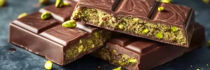 Dubai milk chocolate bar filled with kataifi dough and green pistachio paste
