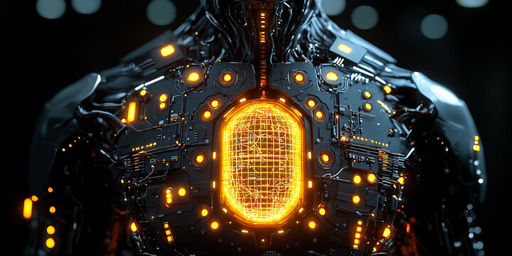 Cyborg torso demonstrating glowing technology in innovation Generative AI