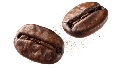 Freshly roasted coffee beans scattered on a white background showcasing their rich texture and aroma Generative AI