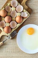 Fresh eggs seen from above in a kitchen