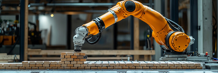 Robotic arm constructs bricks in modern warehouse setting Generative AI
