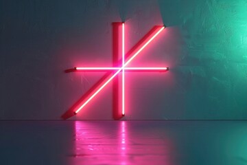 Vibrant neon lights cross 3D render isolated on pure white background, minimal style for UI/UX design, web apps, digital interface, and modern iconography