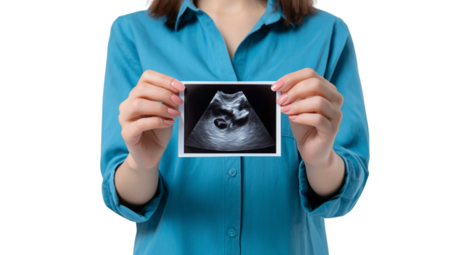 Expecting a new arrival, a woman holds an ultrasound image in her hands, showing a developing baby, filled with joy and anticipation Generative AI