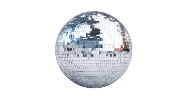 Shiny disco ball reflecting light in a bright room during a lively dance party at dusk Generative AI