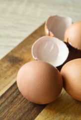 Egg in close-up on rustic board
