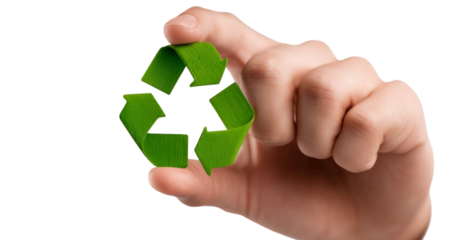 Hand holding a green recycling symbol to promote environmental awareness and sustainability efforts Generative AI