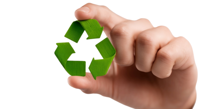 Hand holding a green recycling symbol to promote environmental awareness and sustainability efforts Generative AI