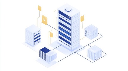 Fototapeta premium illustration of a WebSocket running and connecting between servers, white background, dramatic