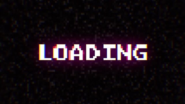 Computer Loading Bar With Glitch Effect/ Animation of a computer screen with loading bar processing and noise and glitch effects 4k - Powered by Adobe