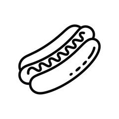 Simple line drawing of a hot dog with mustard