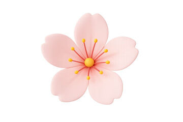 Pink sakura flower design element, 3d rendering spring blossom symbol, blooming nature illustration with soft shadows