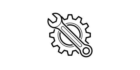 Continuous line drawing of a wrench and gear symbolizing mechanics and repair vector