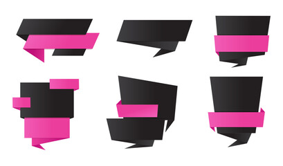 Black and pink ribbon banners set