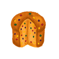 Illustration of a panettone with candied fruit. Christmas food.
