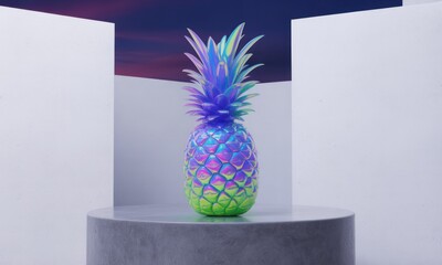 Holographic pineapple on a pedestal