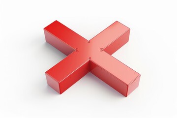Obraz premium Red cross icon 3D render with sharp corners isolated on white, symbol of error, close, or warning message in design
