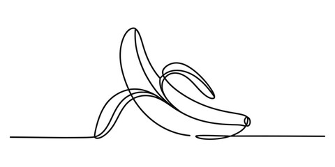 Minimalist continuous line drawing of a peeled banana elegant single line art illustration vector