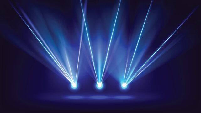 Laser light show. Abstract nightclub stage with spotlight laser beams, disco club scene with led rays. Vector nightlife realistic background.